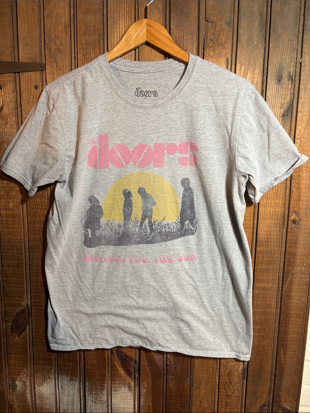 The Doors Graphic Tee in Heather Gray with Pink Logo